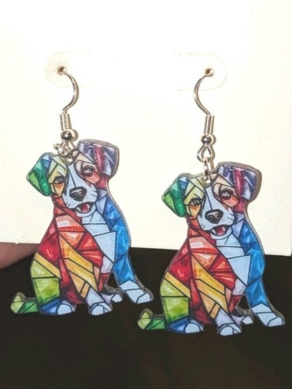 Multicolor Geometric Dog Earrings - Colorful Puppy Pet Jewelry